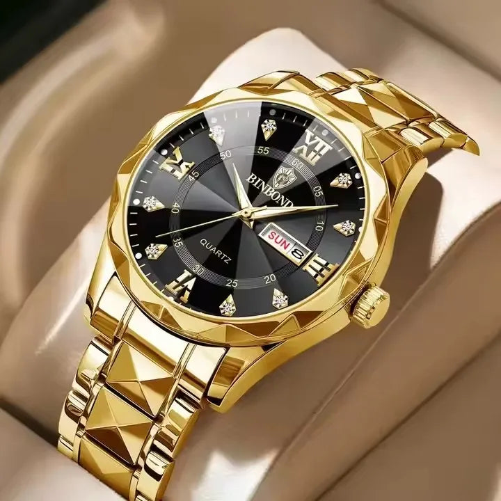Luxury Gold Men Stainless Steel Fashion Casual Original Quartz Watch for Couples Women