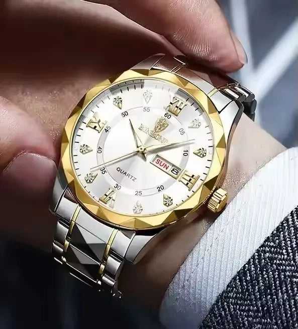 Luxury Gold Men Stainless Steel Fashion Casual Original Quartz Watch for Couples Women